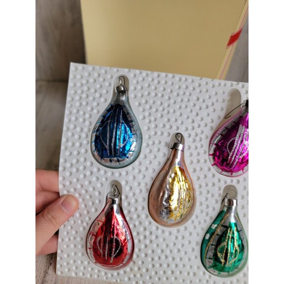 Vintage teardrop rainbow blown glass ornament Xmas set - Picture 3 of 8
